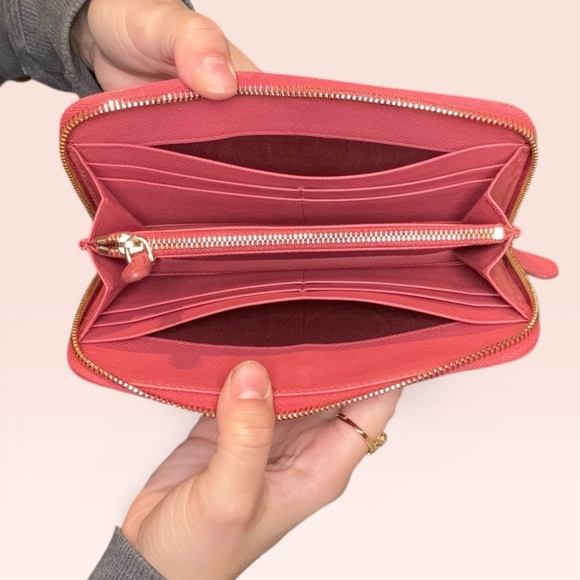 Prada Pink Saffiano Leather Bow Zip Around Continental Wallet - Picture 5 of 10